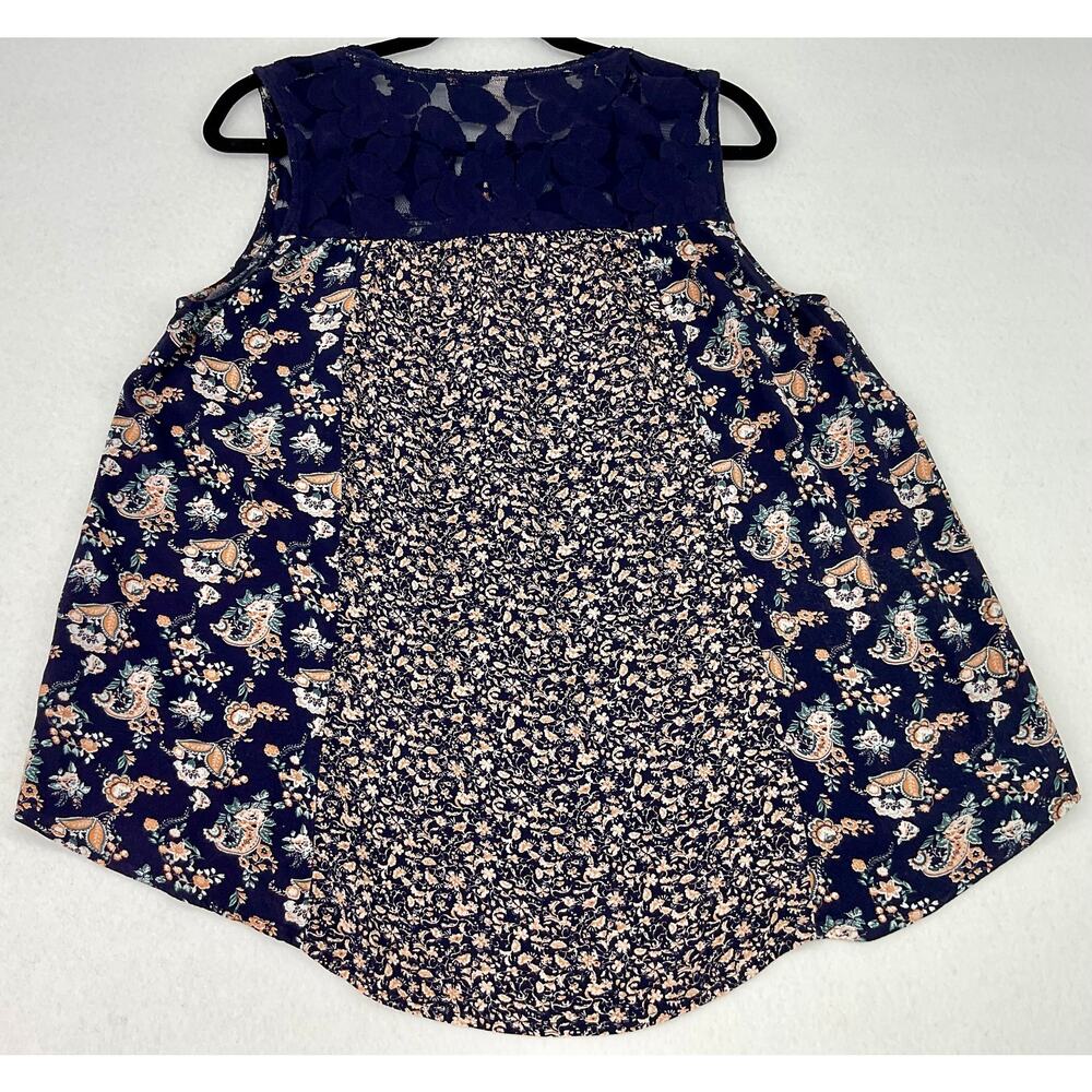 Knox Rose Navy Floral Print Sleeveless Summer Coastal Beach Vacation Tank Top L - Picture 3 of 7